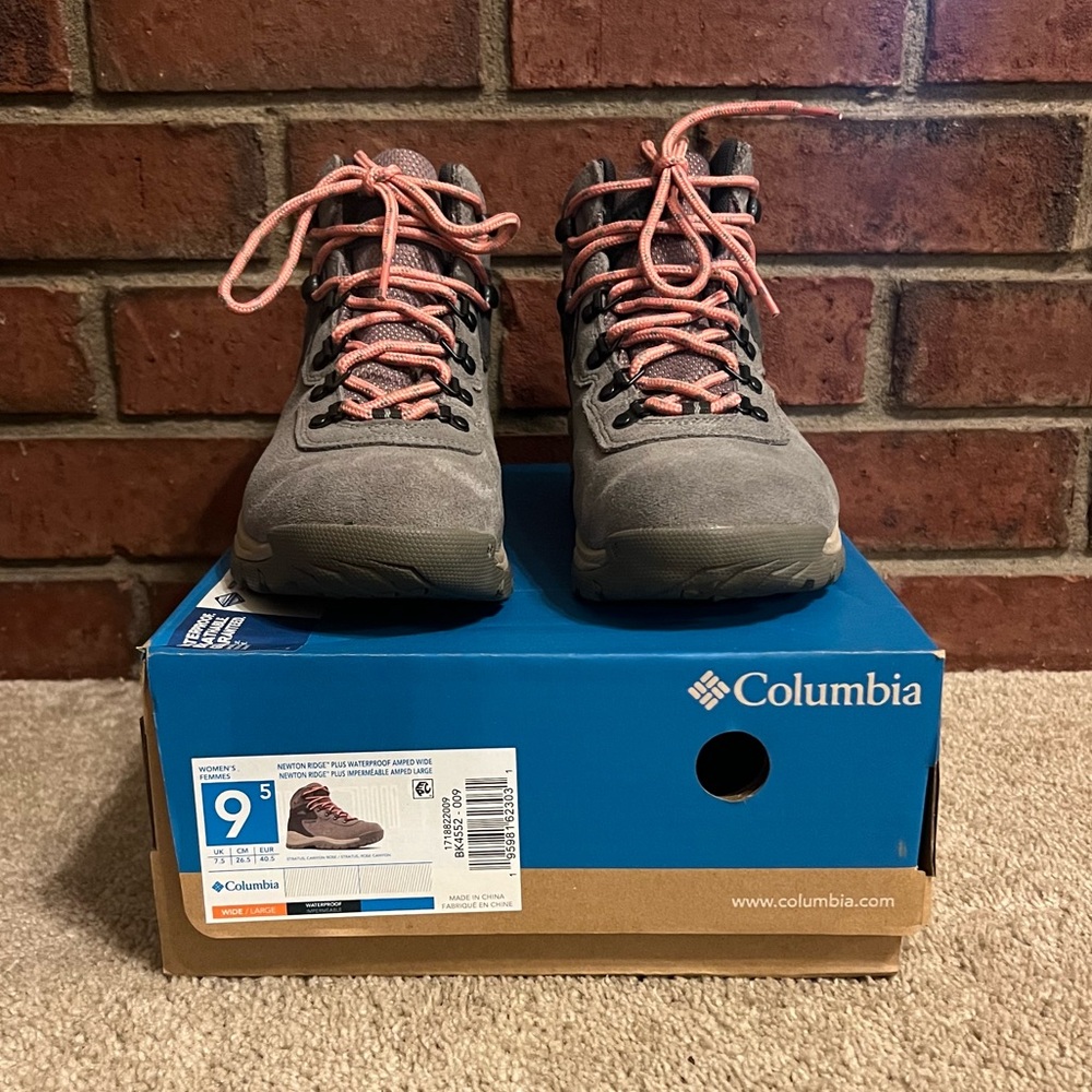 Columbia Women's Newton Ridge Plus Waterproof Amped Wide Gray & Pink 9.5